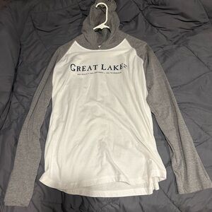 Gray and White Hooded Long Sleeve Shirt